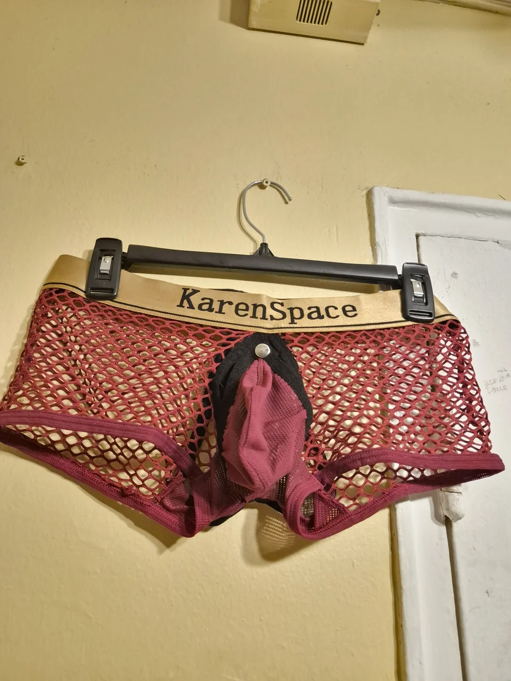 Men's Mesh Briefs with Gold Waistband - Burgundy, By KarenSpace SZ L